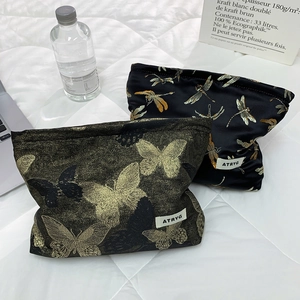 Jacquard Embroidery Makeup Bag Butterfly Dragonfly Pattern Large Capacity Travel Cosmetic Pouch Toiletry Storage Organizer