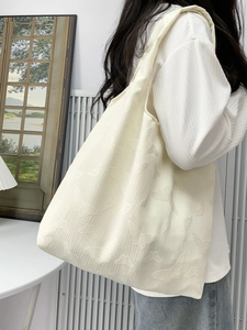 Butterfly Embossed Tote Bag Large Capacity Polyester Textured Fabric Shoulder Shopping Bag Aesthetic Casual For Women