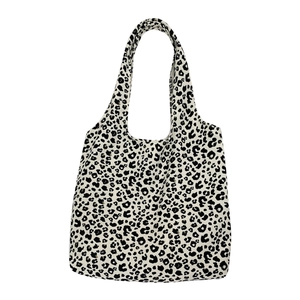 Grand sac cabas minimaliste en velours côtelé avec imprimé léopard et design décontracté