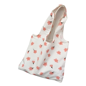 Floral canvas tote bag with pink flower print and eco-friendly large capacity design