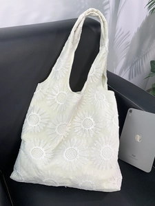 Sac Fourre-tout Femme En Toile Dentelle Brodée Grande Capacité Sac À Main Été Floral Maille Sac De Courses