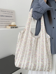 Neon color knit canvas tote bag with rainbow textures for daily office and student commute