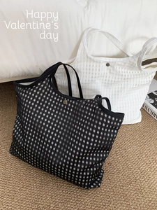 Women Retro Gingham Plaid Tote Bag Large Capacity Mesh Canvas Shoulder Bag Minimalist Vest Style Handbag Casual