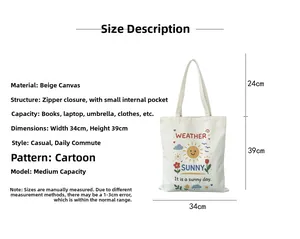 Tabella taglie borsa tote in tela beige 34x39cm con stampa solare a fumetti
