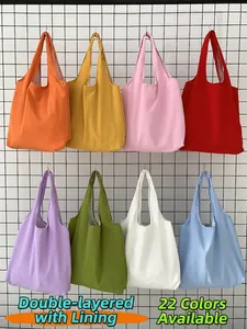 Large Capacity Canvas Tote Bag Minimalist Solid Color Shoulder Handbag With Lining And Inner Zipper Pocket Eco Friendly Bag