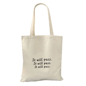 Minimalistische cremefarbene Canvas-Einkaufstasche mit schwarzem It will pass-Schriftzug