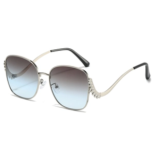 Oversized Square Metal Sunglasses Women Rhinestone Curved Temples Fashion UV400 Gradient Lenses Trendy Shades