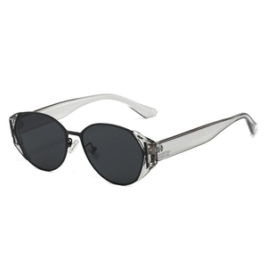 Retro oval sunglasses with black metal frame and transparent temples for outdoor style