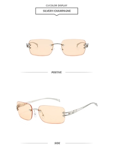 Frameless rimless star sunglasses with champagne lenses and silver frame detail