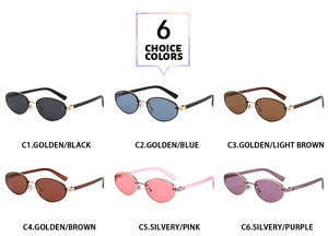 Six options de couleurs pour lunettes de soleil ovales en métal rétro avec verres teintés
