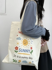 Borsa tote in tela con illustrazioni cartoon e grande capacità per gli studenti