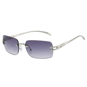 Y2K rimless star sunglasses with purple gradient lenses and silver metal frames