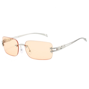 Chic rimless star sunglasses with light orange tinted lenses and silver metal frames