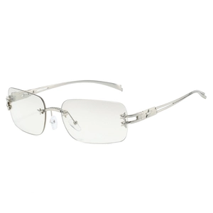 Frameless Y2K star sunglasses with rectangle cut lenses and silver star metal temples