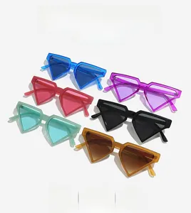 Détail de six coloris de lunettes de soleil triangulaires géométriques avec monture durable