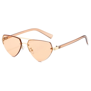 Fashion rimless sunglasses with orange hexagon lenses and golden double bridge metal frame