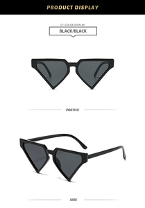 Vues frontale et latérale des lunettes de soleil triangulaires noires avec protection UV