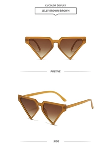 Détail des lunettes de soleil triangulaires marron gelée avec verres dégradés