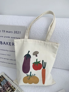 Borsa tote in tela con stampa di verdure per donna con grande capacità e tracolla lunga