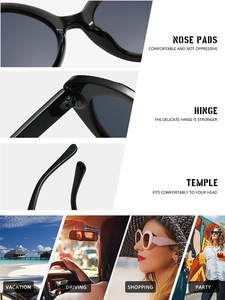 Detail view of integrated nose pads and metal hinges on retro cat-eye sunglasses