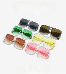 Selection of square double bridge sunglasses in multiple colorful transparent frames