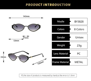 Detailed size chart for retro diamond frame sunglasses including dimensions and materials
