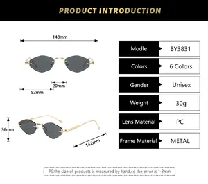 Tableau des tailles et spécifications détaillées des lunettes de soleil sans bord