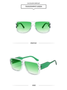 Detailed view of vintage double-bridge sunglasses with green gradient lenses and transparent frames