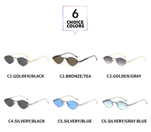 Présentation de six lunettes de soleil losange sans monture en diverses couleurs