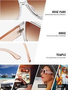 Detail view of large frame sunglasses with comfortable nose pads and reinforced hinges