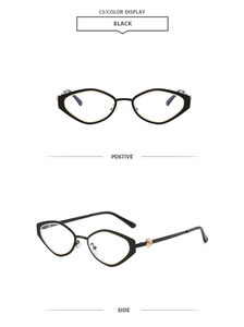 Detail of C5 black cat-eye sunglasses with golden rose metal relief on the temples