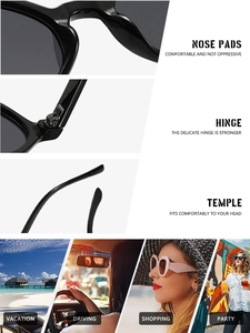 Detailed views of polygon sunglasses featuring reinforced hinges and ergonomic temples