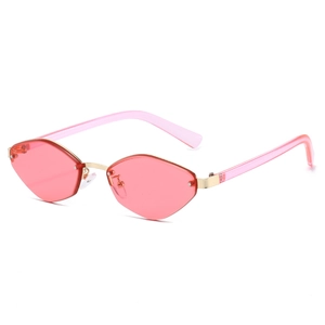 Rimless Geometric Sunglasses Metal Frame PC Lens UV400 Protection Retro Polygonal Diamond Shape Fashion Eyewear