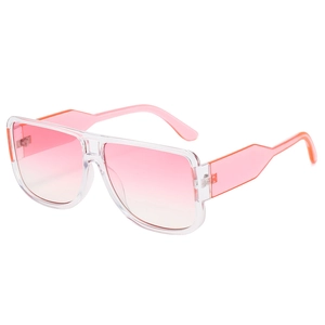 Retro oversized double-bridge sunglasses with pink gradient lenses and translucent frames