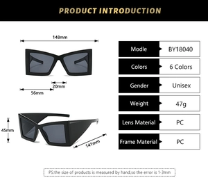 Tableau des tailles et spécifications pour lunettes de soleil oversize en PC noir