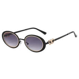 Women's Vintage Oval Sunglasses Metal PC Frame UV400 Protection Eyewear With Double Heart Hollow Temples For Travel Party