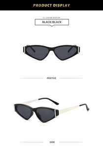 Détails de lunettes de soleil œil-de-chat vintage à monture noire et branches dorées