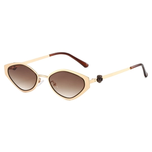 Vintage geometric metal sunglasses for women with rose detail and brown gradient lenses