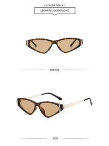 Vue détaillée de face et de côté des lunettes de soleil œil de chat en écaille