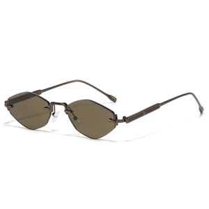 Lunettes de soleil losange sans monture avec verres bruns et cadre en métal bronze