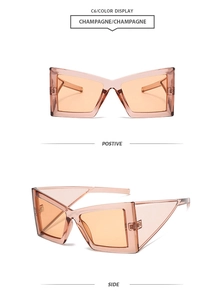 Vue détaillée de l'avant et du côté des lunettes de soleil géométriques champagne