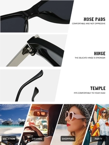 Détails des charnières renforcées et des plaquettes de nez lisses des lunettes de soleil