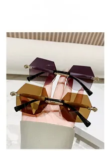 Detailansicht der randlosen Polygon-Sonnenbrille mit Verlaufsgläsern und Goldbügeln