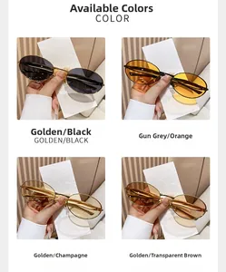 Selection of oval metal frame sunglasses in black, orange, champagne, and brown tints