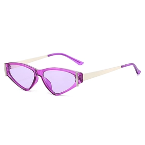 Lunettes de soleil œil de chat rétro à monture violette et branches en métal doré chic