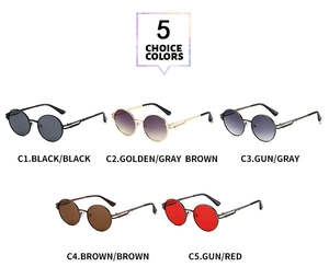 Vue détaillée de cinq lunettes de soleil punk rétro avec différentes couleurs de verres