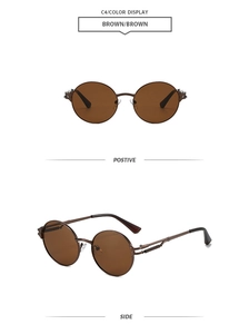 Vue détaillée de lunettes de soleil punk rondes rétro avec monture en métal marron