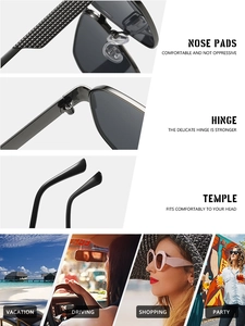 Detail view of double bridge sunglasses with comfortable nose pads and anti-slip temples