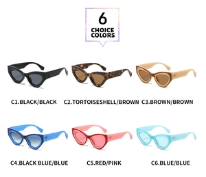 Detailed grid of six vintage cat-eye sunglasses in multiple colors and mixed frame patterns