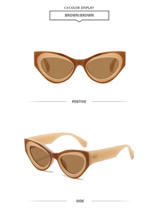 Close-up of retro cat eye sunglasses in C3 brown color featuring a dual-tone frame design